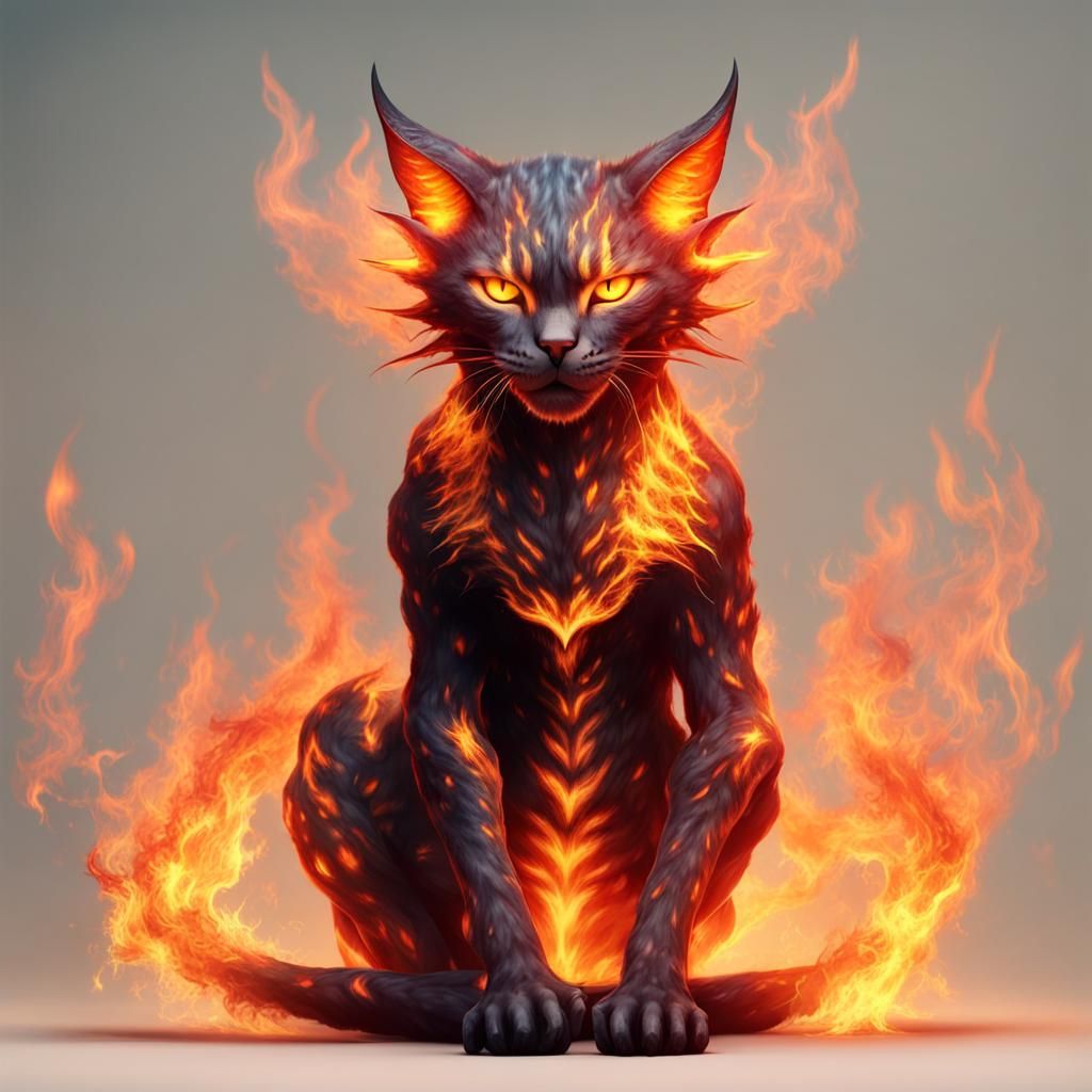 Fiery Cat-Human Demon Avatar in Dark Fantasy Style