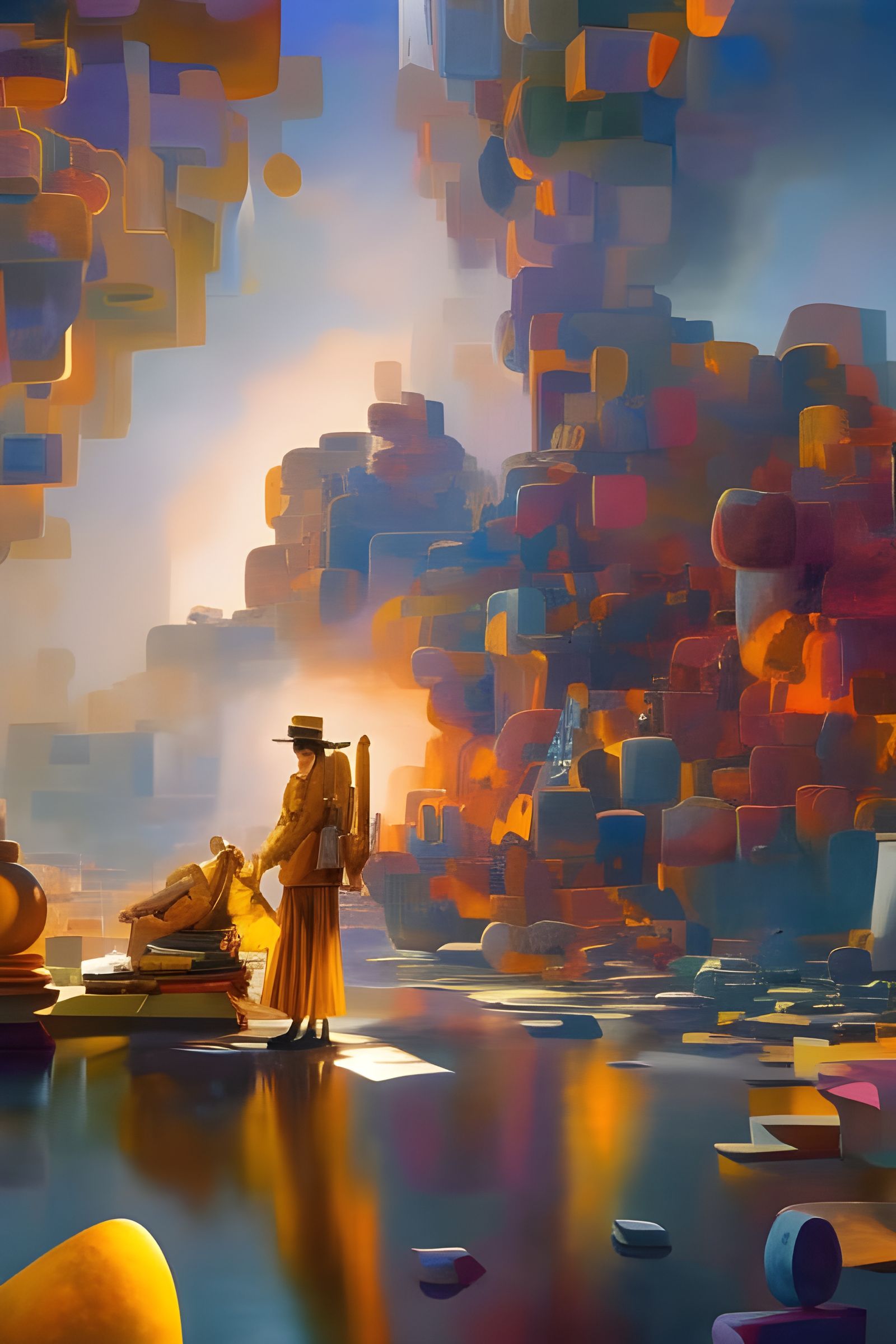 Abstract Folk Singers with Magical Light Effects