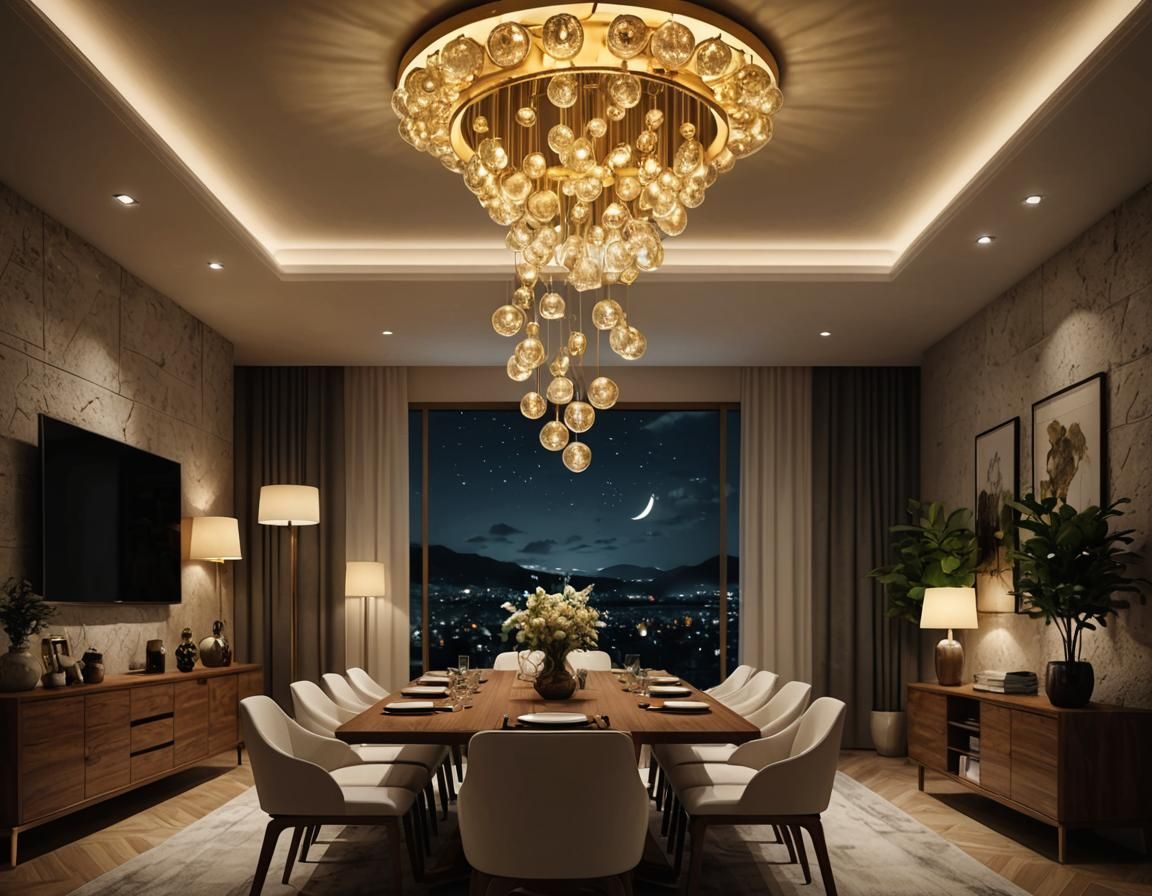 Golden Fairy and Dragon Chandelier in Expressionist Style