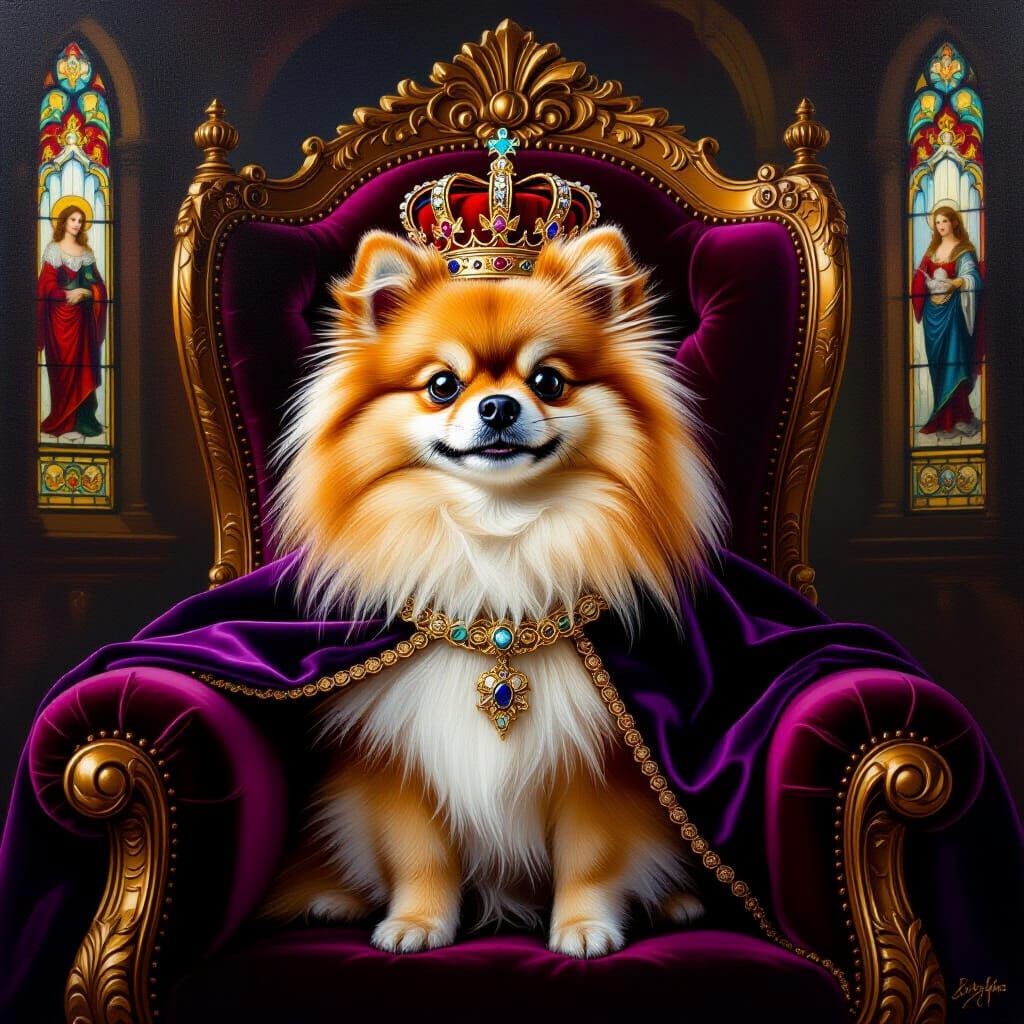 Regal Pomeranian King on Throne