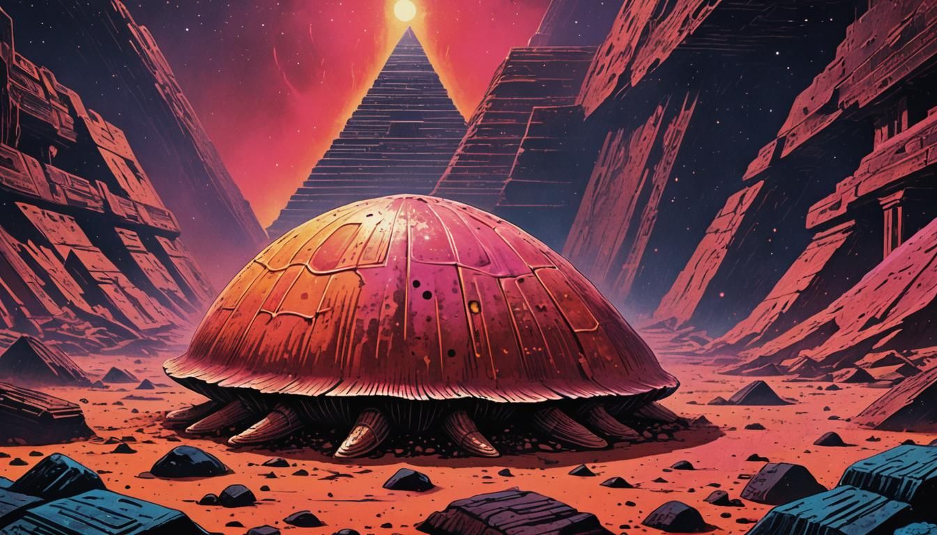 Retrofuturistic Comic: Clam in Martian Pyramid