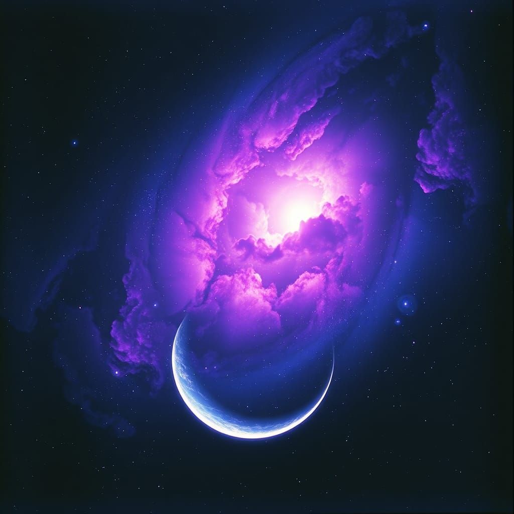 Vibrant Galaxy and Crescent Moon in Retro Style