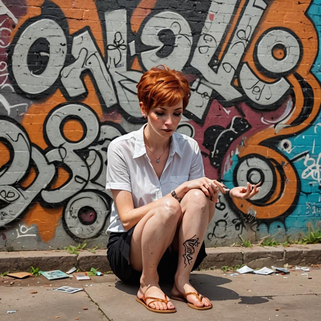Hypnotized Redhead Girl in Horror Graffiti Style