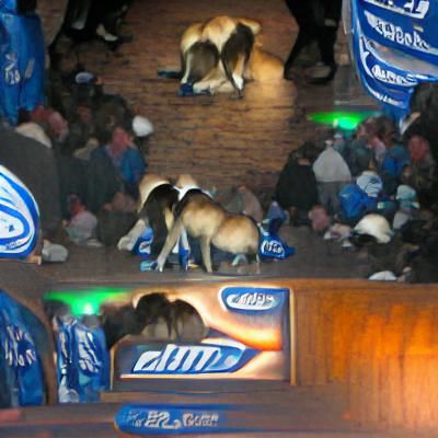 Dogs Humping in Crowded Bar: Unrealistic Image