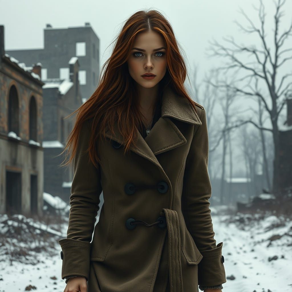 Post-Apocalyptic Woman in Desolate Russian Landscape