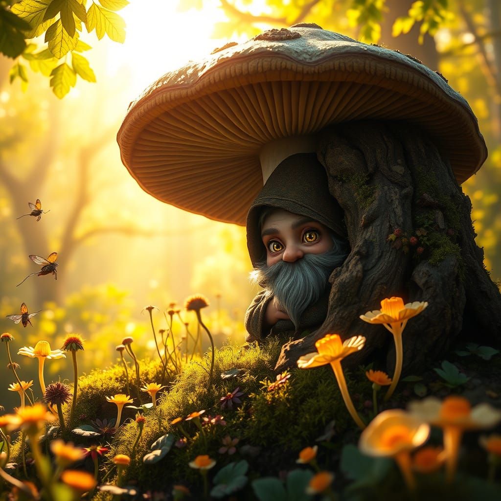 Whimsical Forest Gnome in a Sunlit Glade