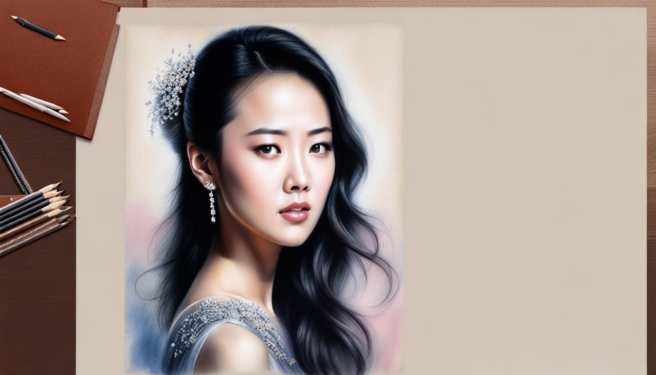 Zhang Ziyi as Pastel Drawing, Charcoal Sketch