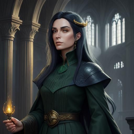 Mysterious Slytherin Girl with Glowing Scroll