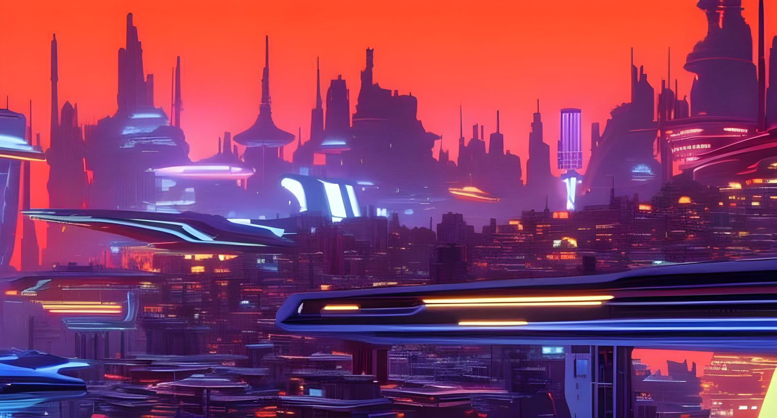 Cyberpunk Cityscape with Giant Digitalis Flowers