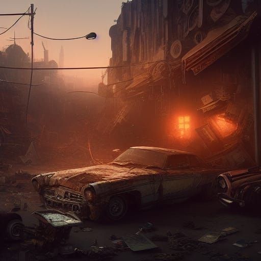 Dark Fantasy Junkyard Concept Art in 8K