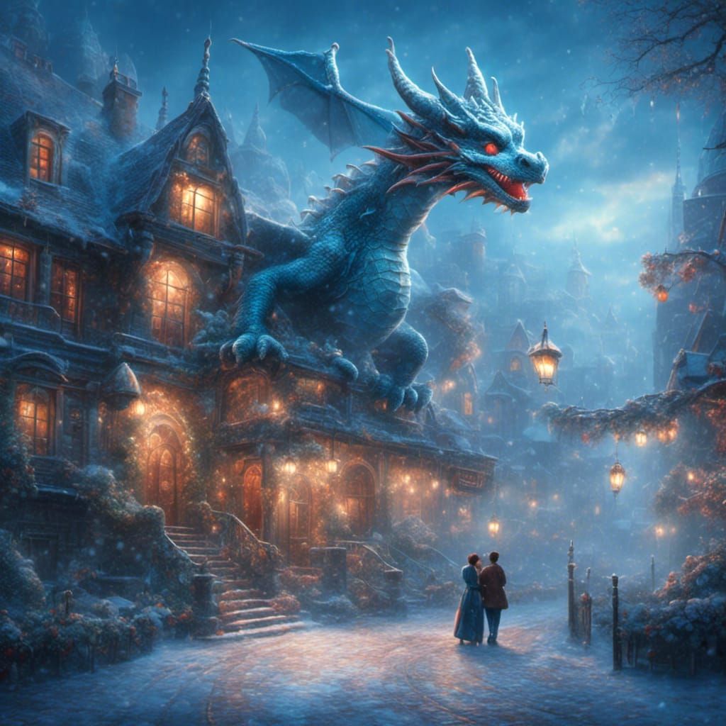 Cartoon Dragons in Love, Ethereal Fantasy Art
