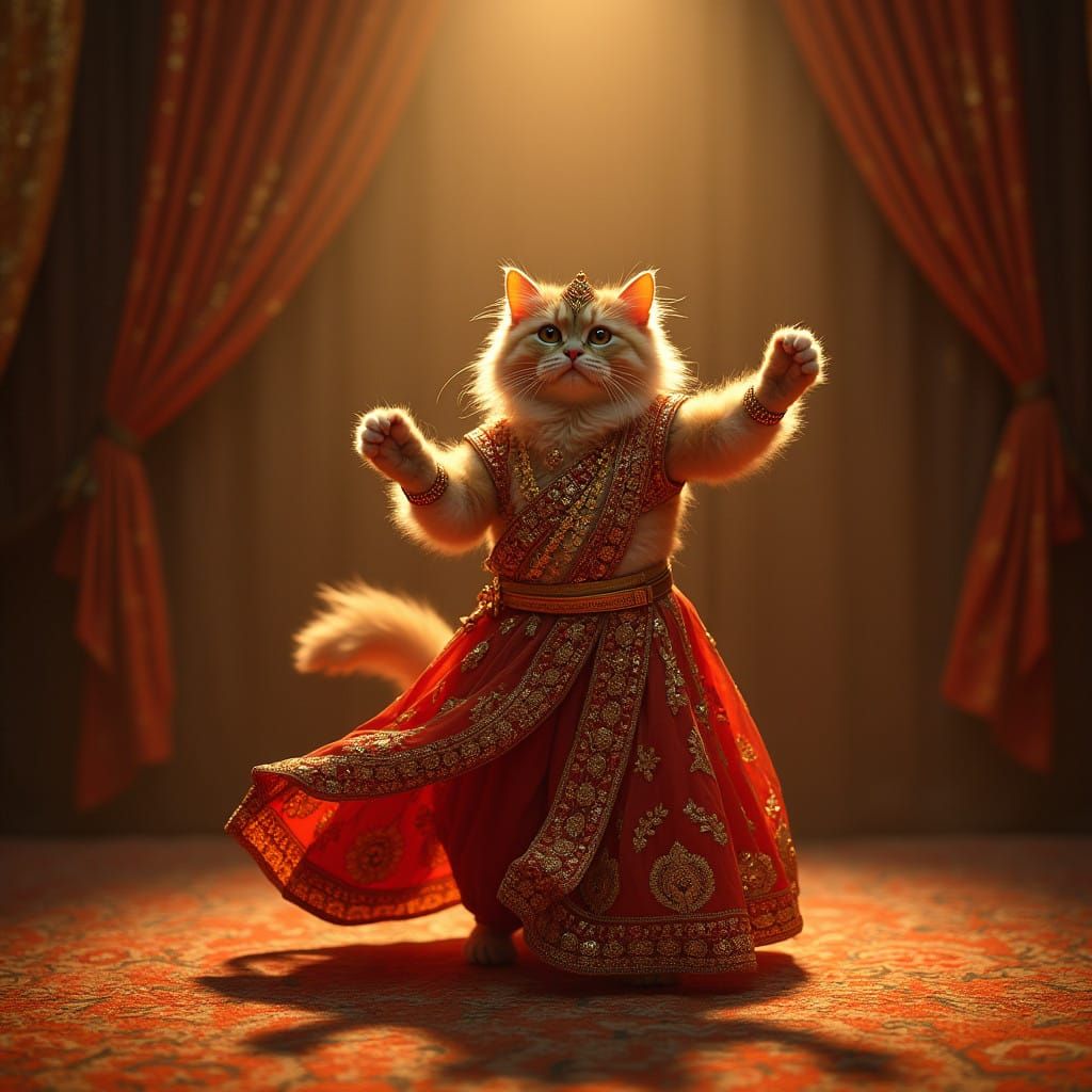 Regal Feline in Opulent Indian Dance