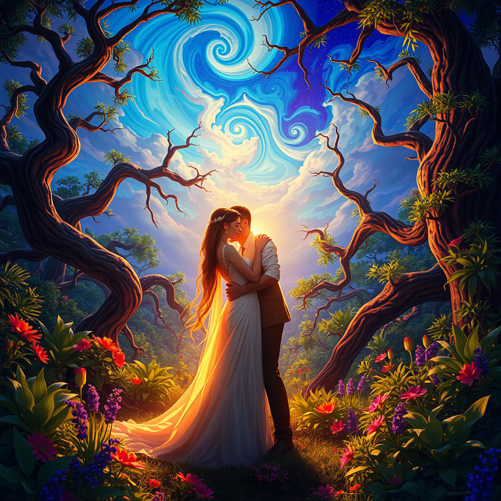 Enchanting Lovers in a Vibrant Fantasy Realm
