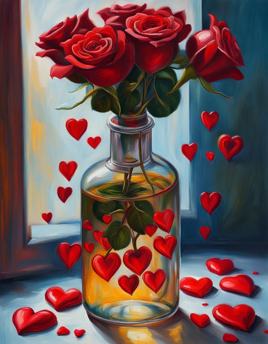 Hearts in a Bottle: Hyperdetailed Impressionistic Oil Painti...