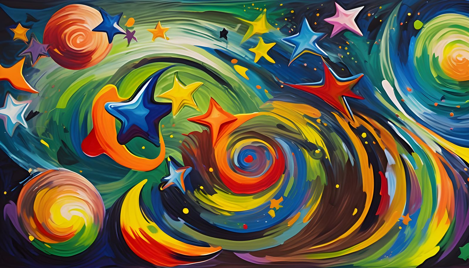 Vivid Abstract Vortexes with Colorful Stars in Expressive St...