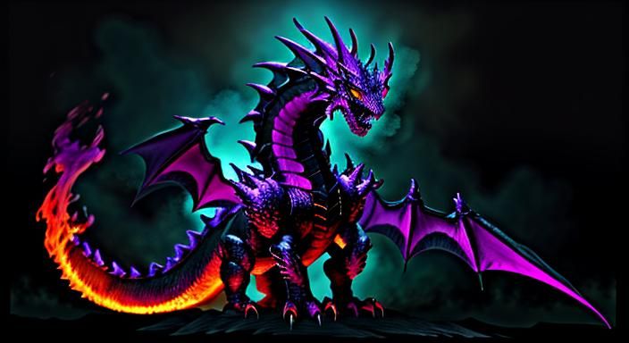 Colossal Black Dragon Spitting Purple Fire