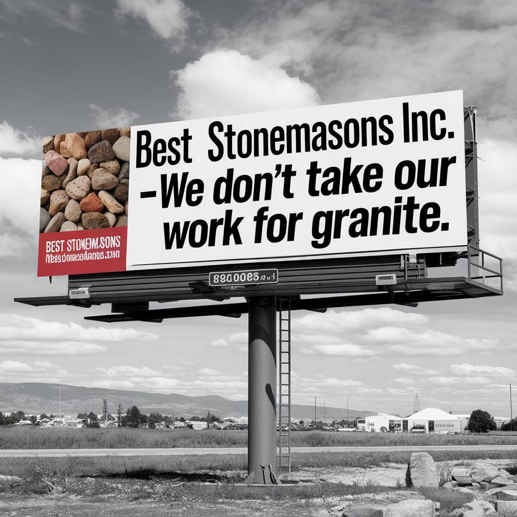 Humorous Billboard Advertising Stonemasonry Services