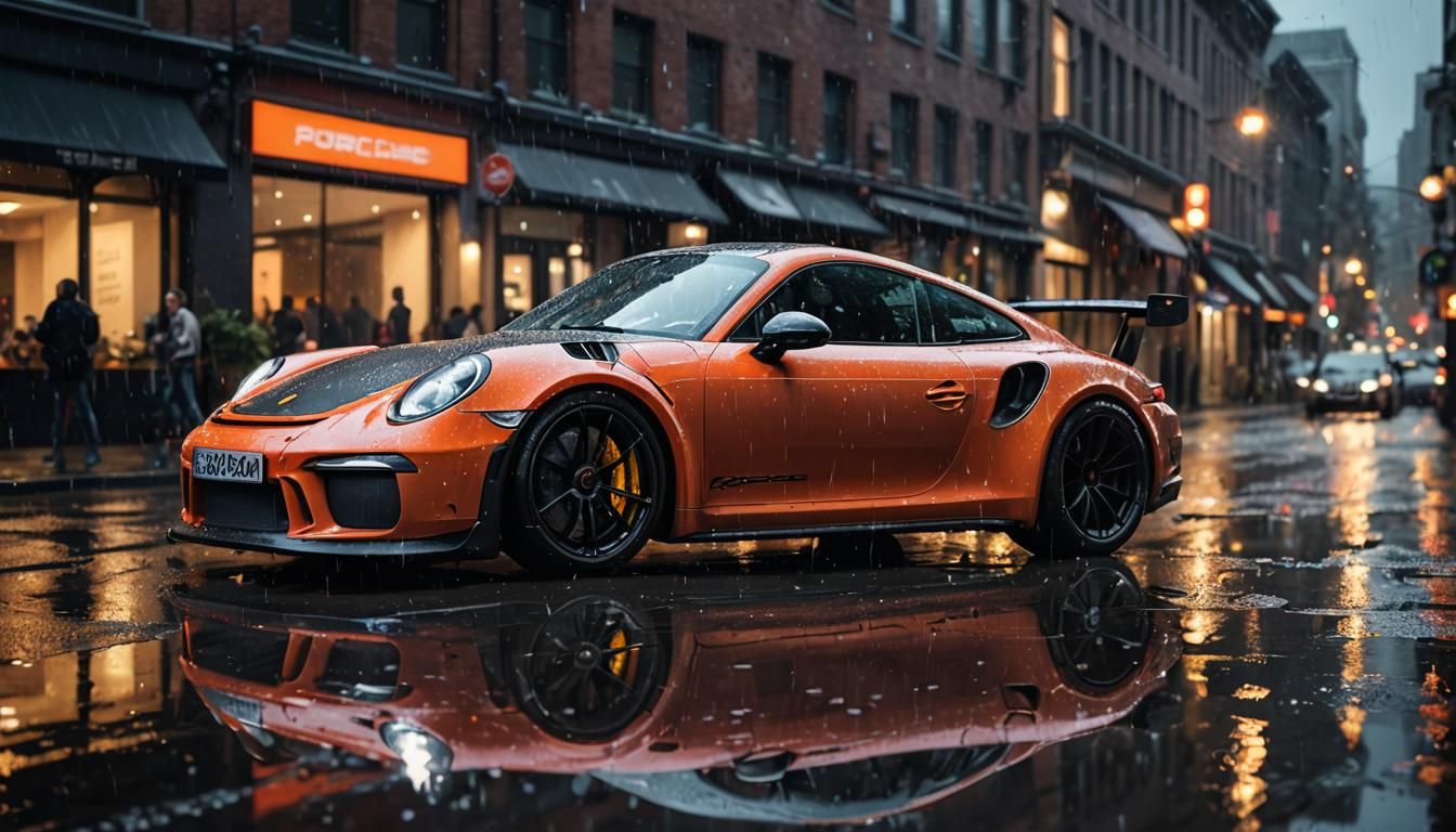 Porsche 911 GT3 RS in Neon City Splash Art