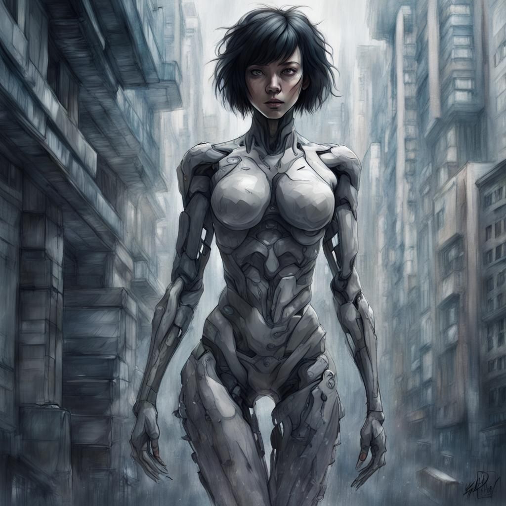 Hyperrealistic Female Cyborg in Ghost in the Shell Style