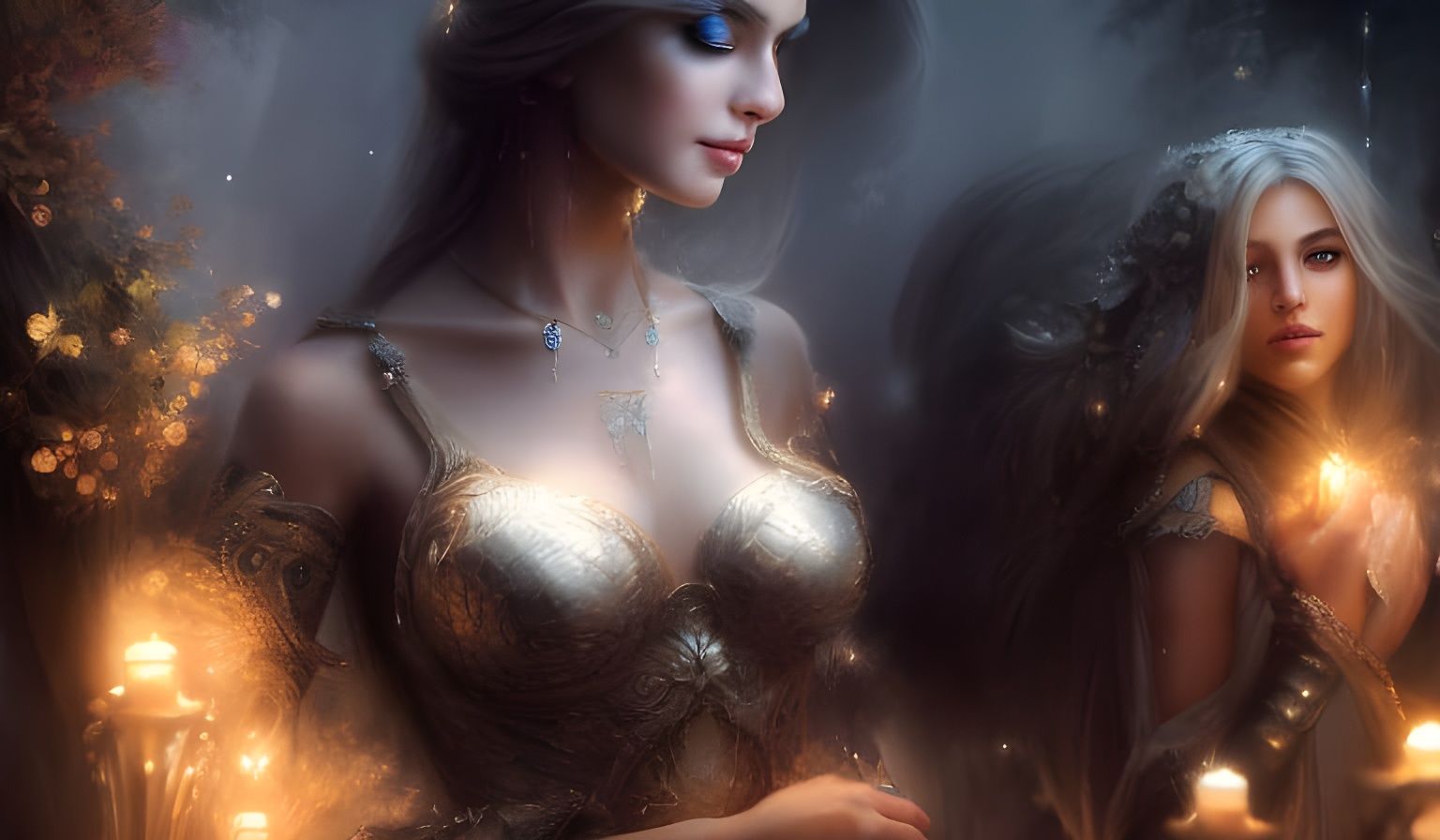 Elven Woman Dancing in Starry Forest, Digital Art