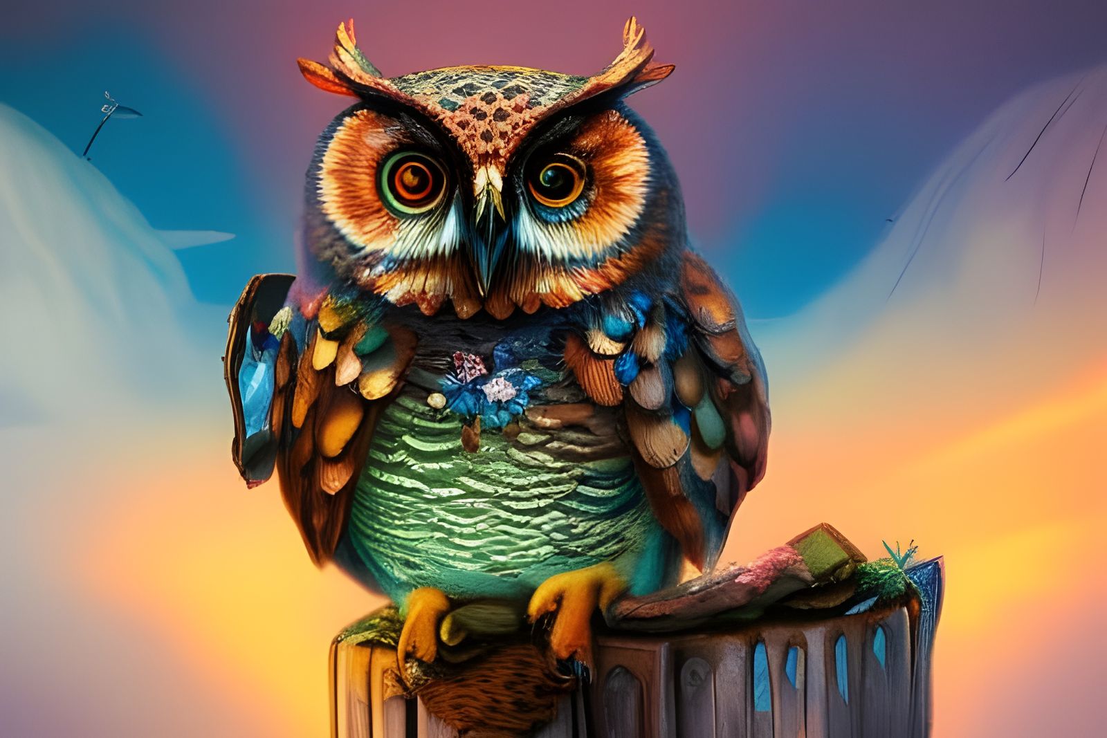Owl with Water Reflection in Colorful Pop Art Style