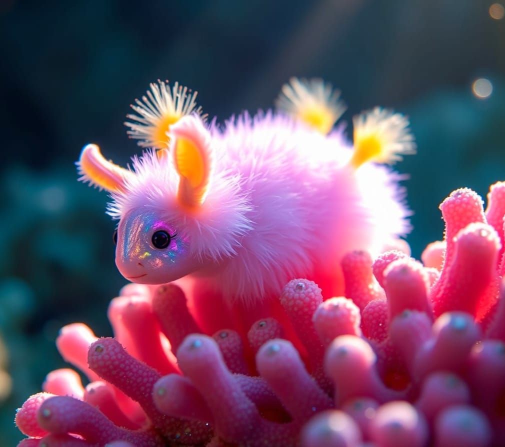 Surreal Sea Bunny Emerges from Luminous Coral
