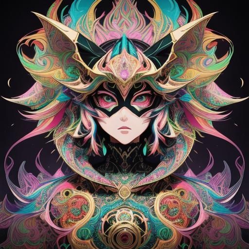 Psychedelic Dragon Mask in Anime Style