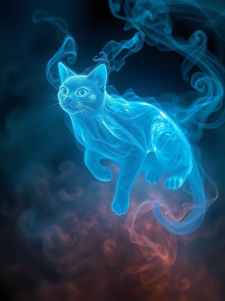 Glowing Spectral Cat Ghost in Fantasy Art Style