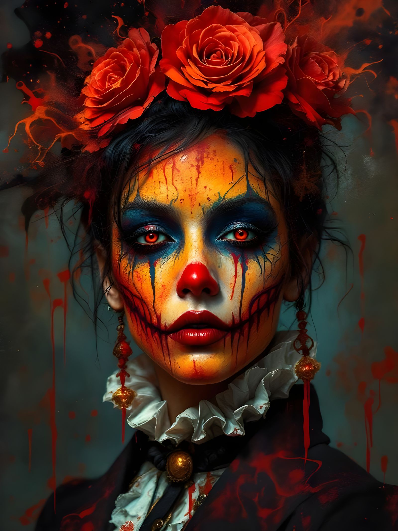 Creepy Goth Clown in Surreal Circus, Photorealistic