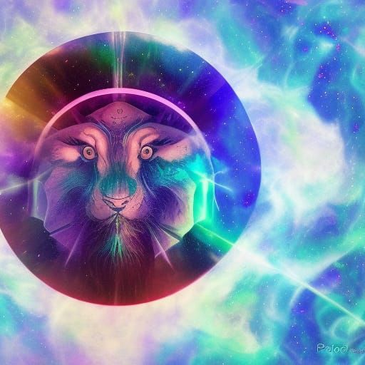 Holographic Leo Zodiac Astral Illustration