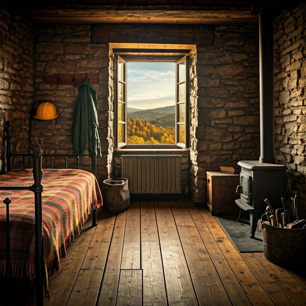Rustic Chamber with Autumn View, Cinematic Style