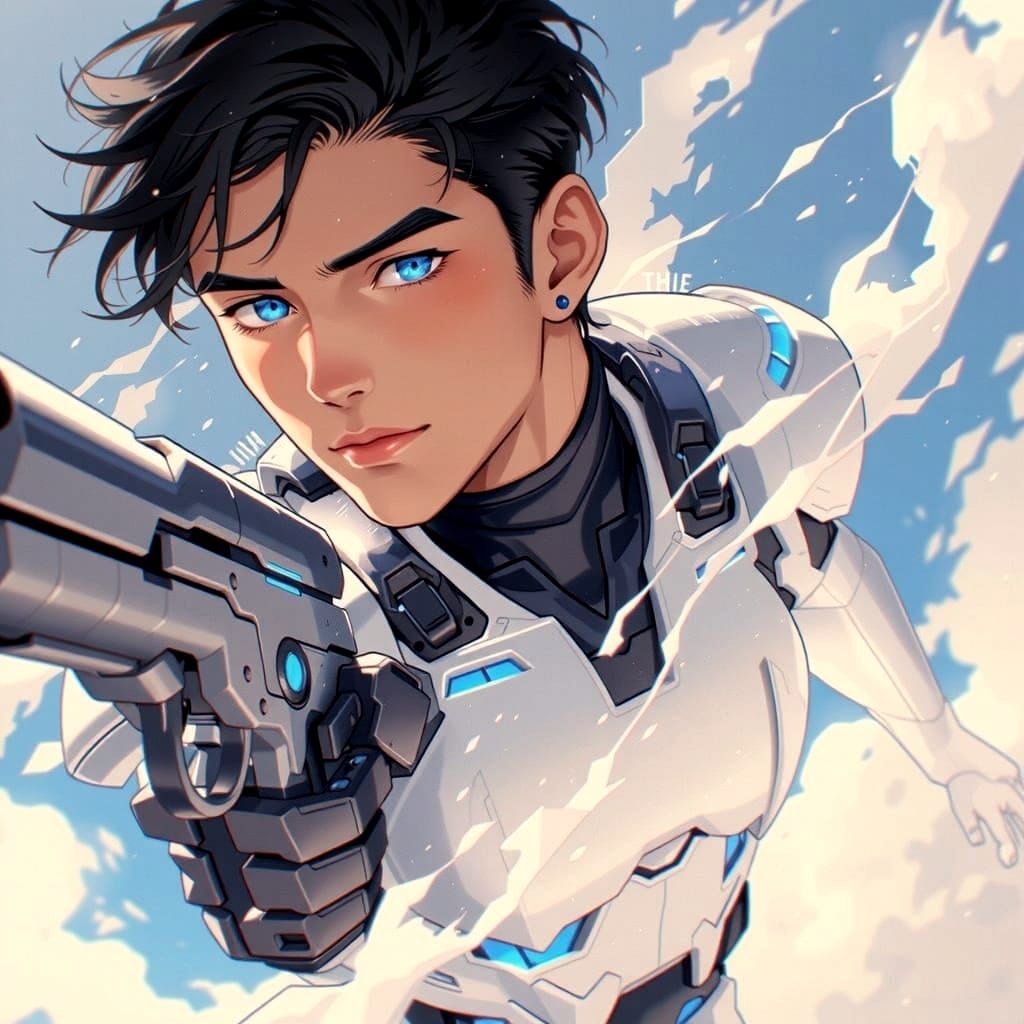 Anime Warrior with Futuristic Armor and Gun