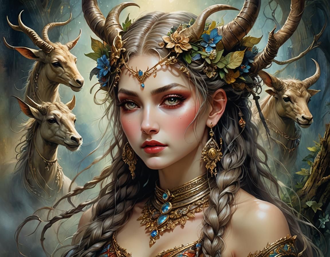 Horned Girl Portrait in Fantasy Art Style