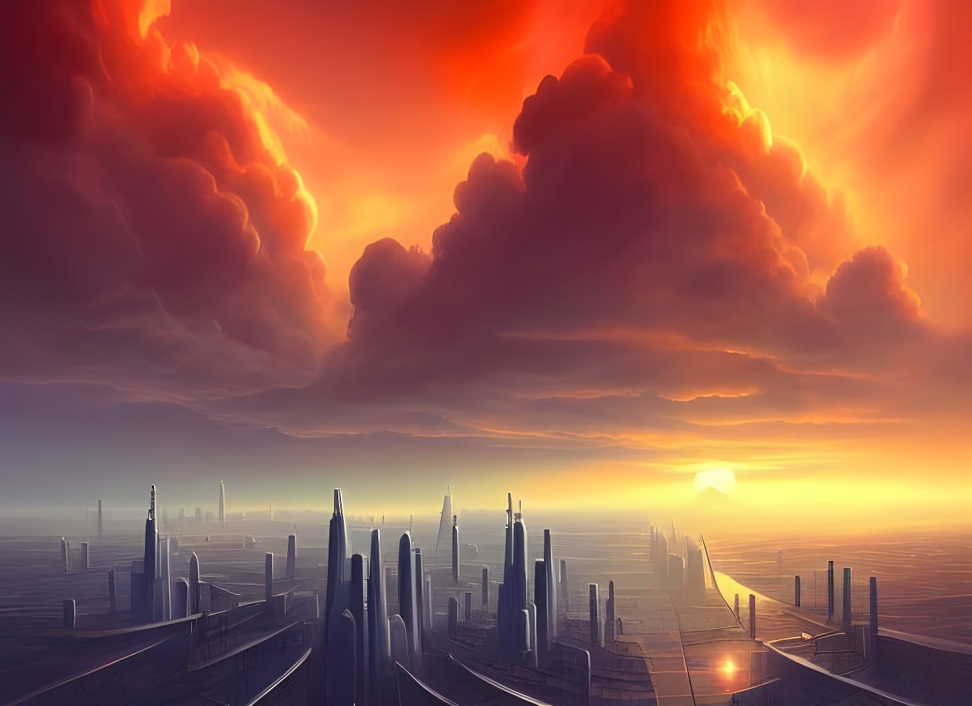 Futuristic City Sunset: Matte Art in Pastel Colors