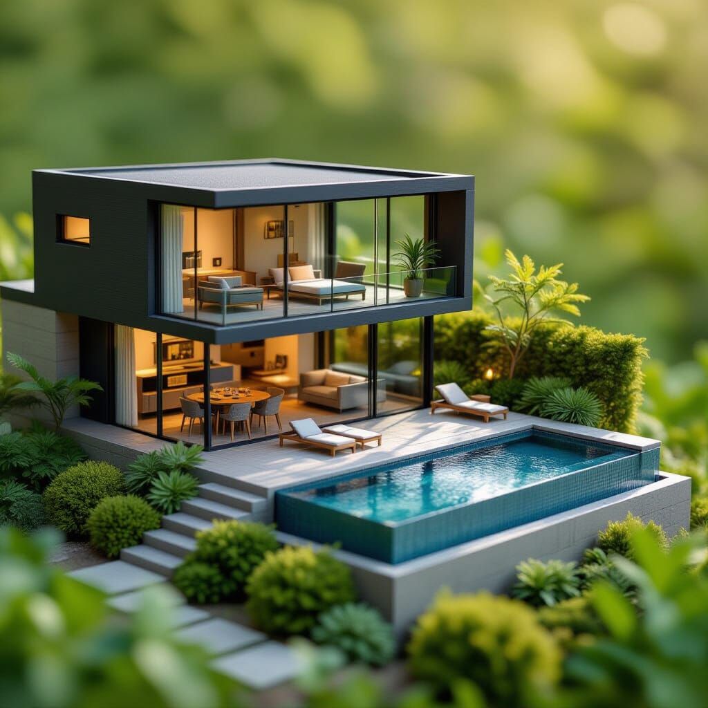 Glass House Miniature Paradise with Garden and Pool