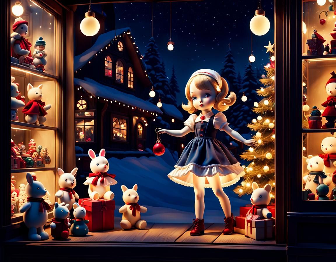 A doll comes to life in a toy shop window