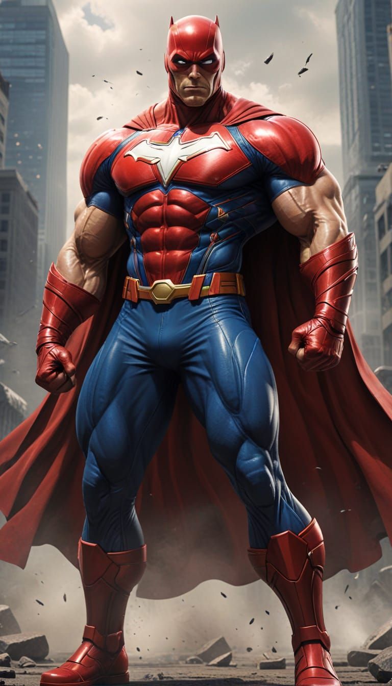 Powerful Muscular Superhero Illustration