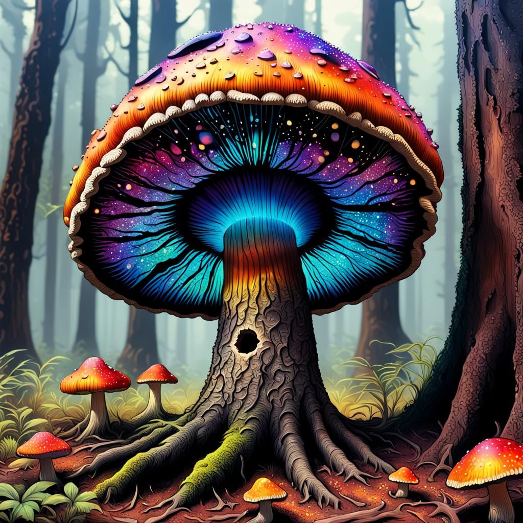 Giant Mushroom with Hallucinogenic Spores in Hyperrealism