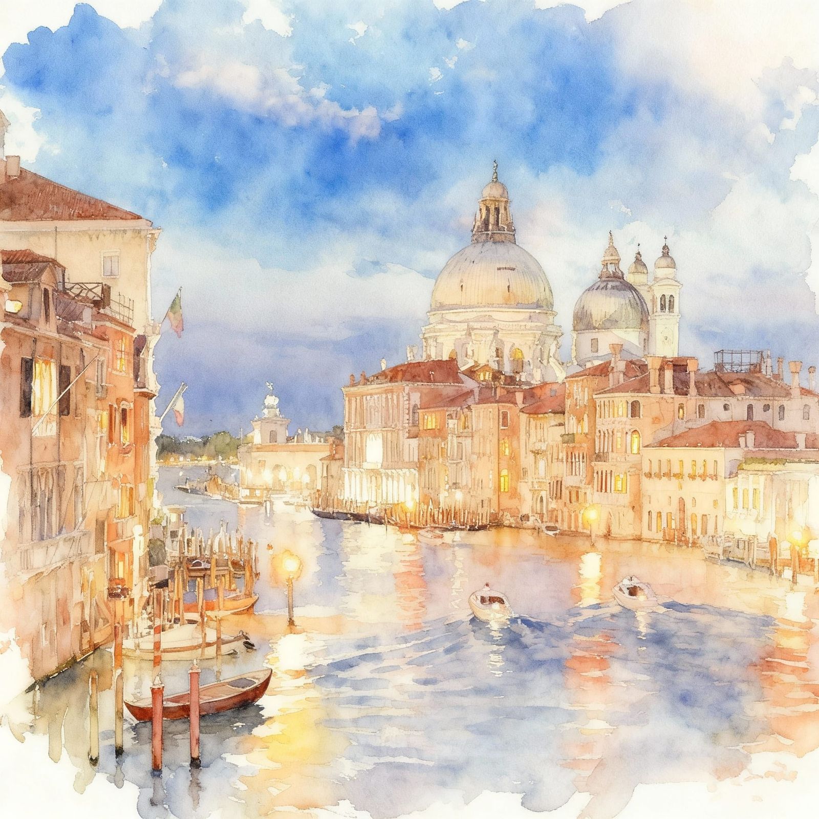 Venice Canal Scene in Watercolor Style