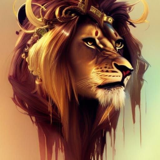 Lioness with Long Hair and Jeweled Crown