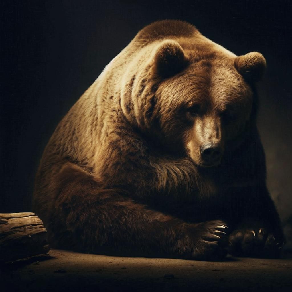 Concerned Grizzly Bear Peering from Darkness