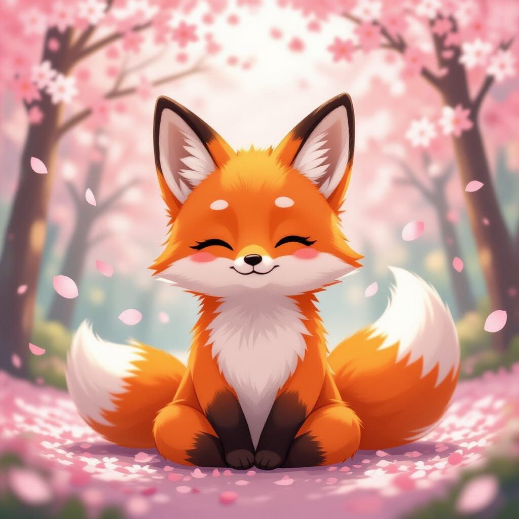 Chibi Fox in Meditative Anime Style