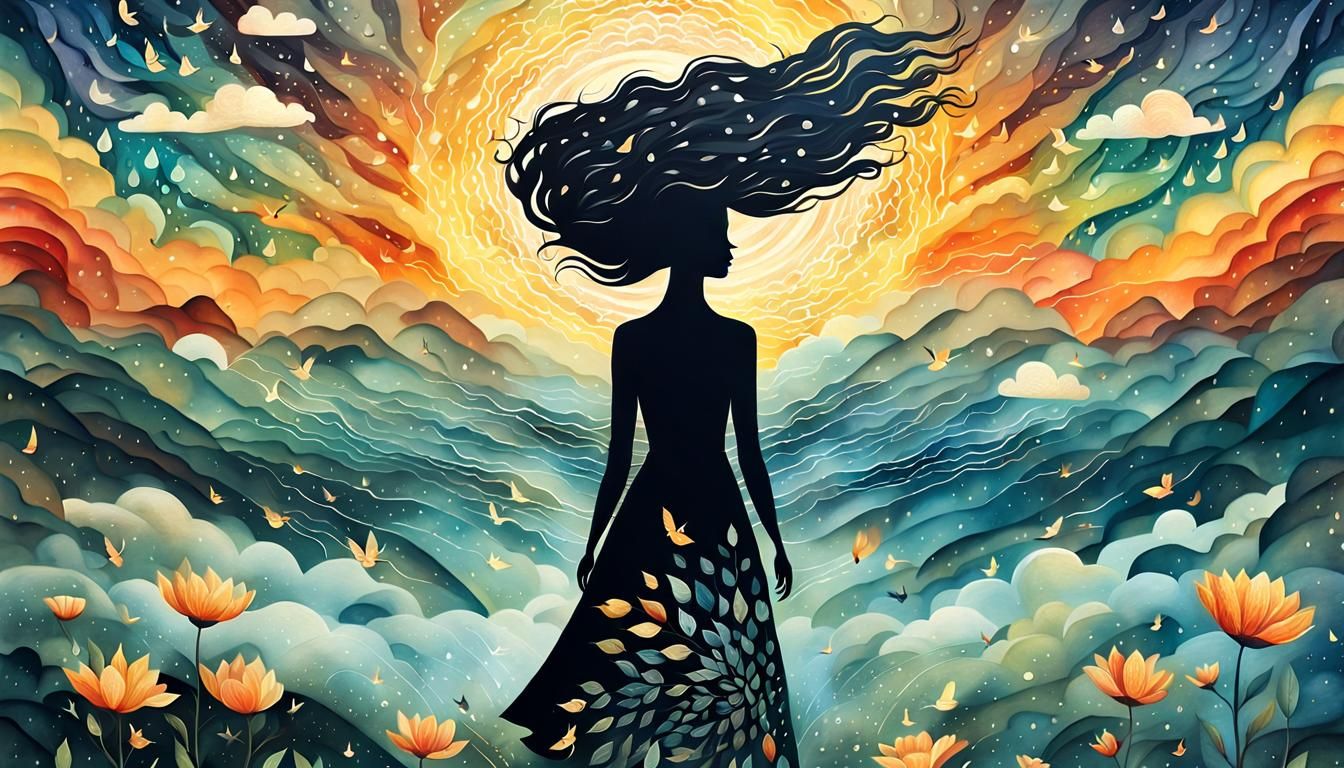 Inspirational Collage of a Woman at Sunset