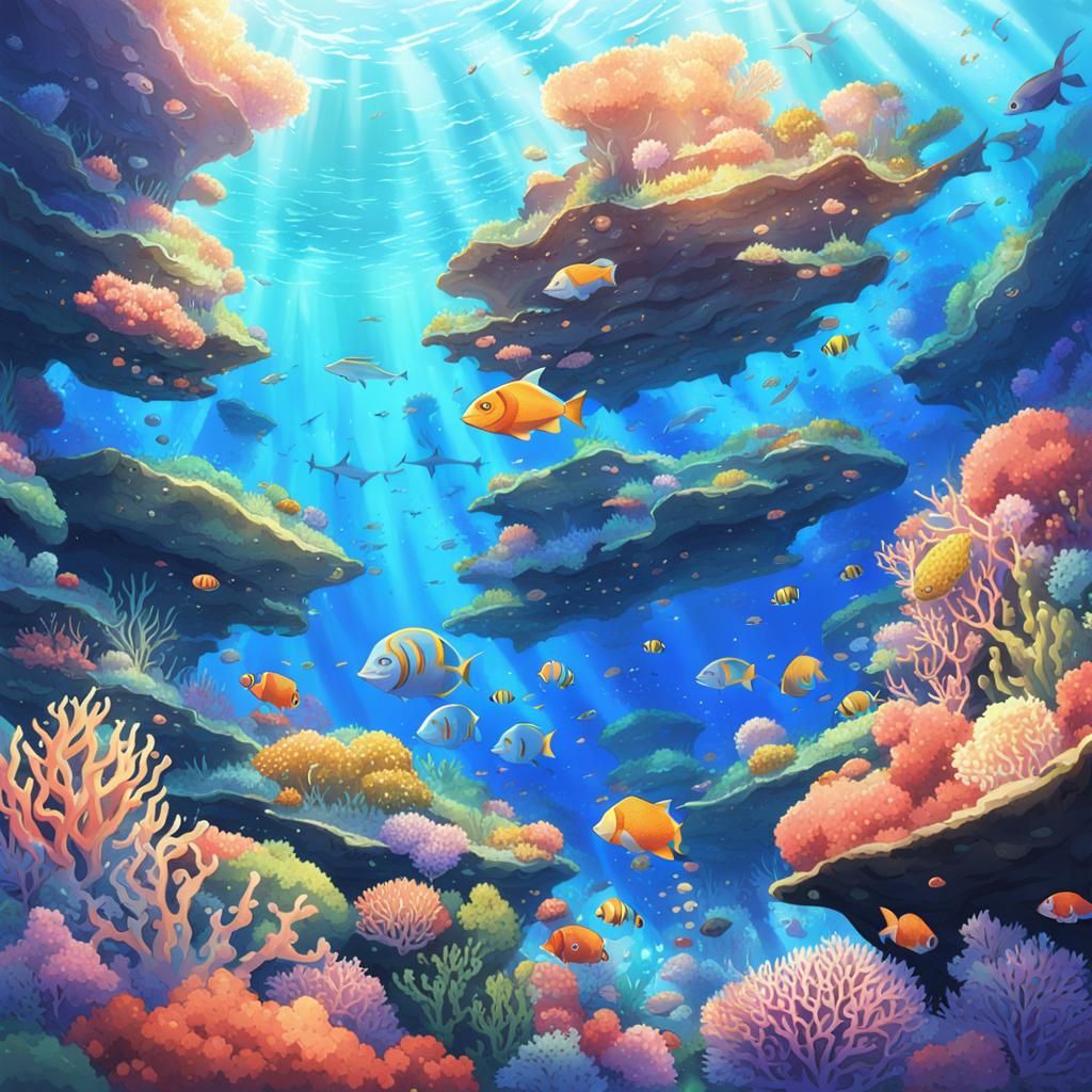 Vibrant Coral Reef in Anime Style