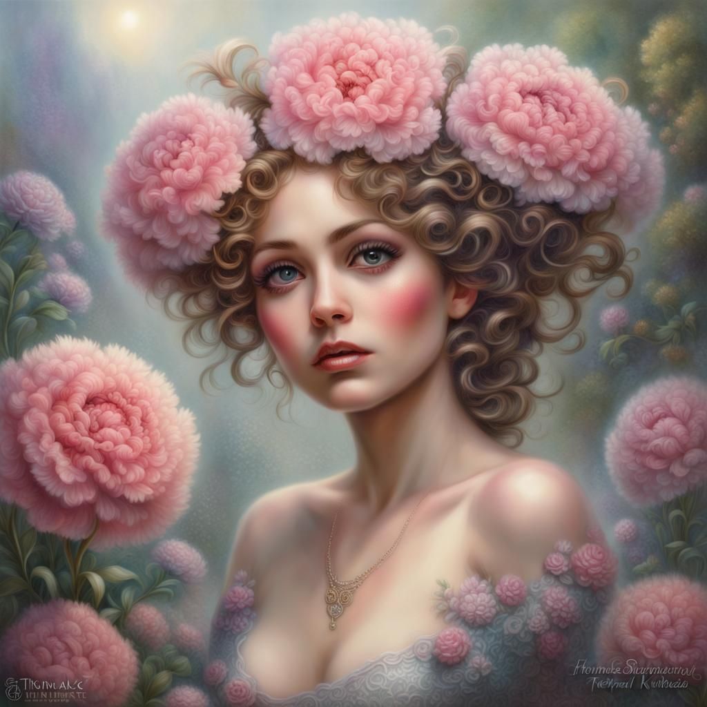 Ethereal Flower Woman with Carnation Hairstyle