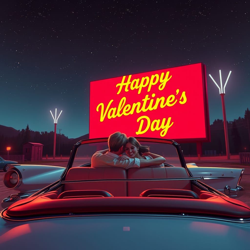 Romantic Drive-In Cinema Scene under Starry Night Sky