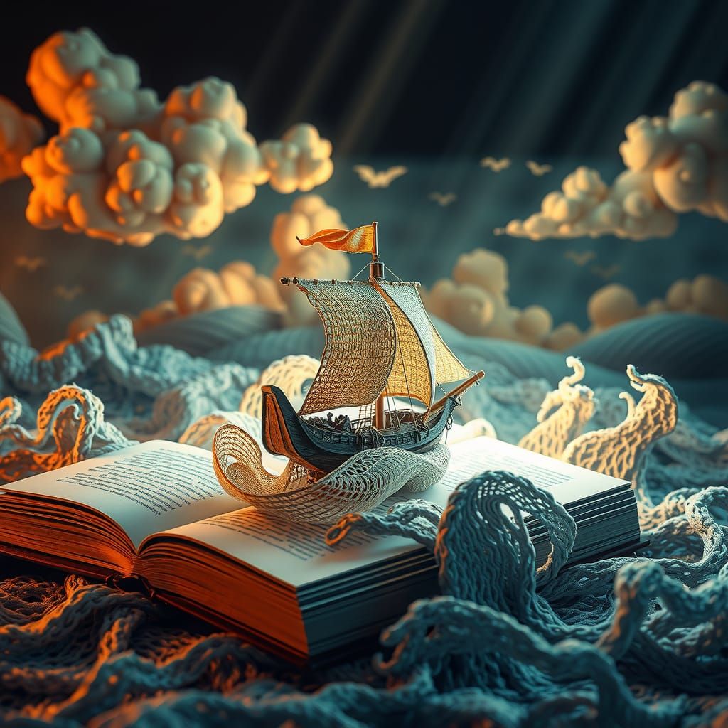 Miniature Lace Ship Voyage: Digital Concept Art