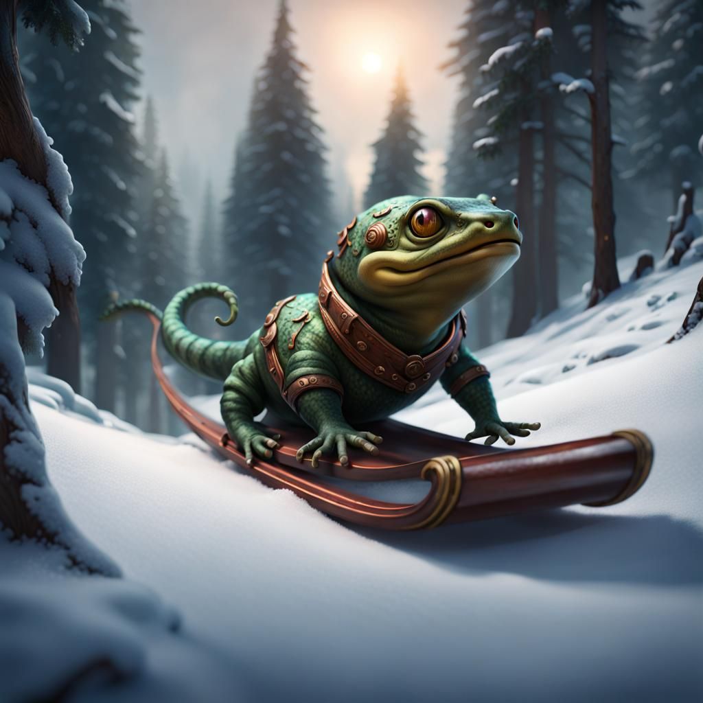 Salamander on Toboggan: Detailed Matte Painting