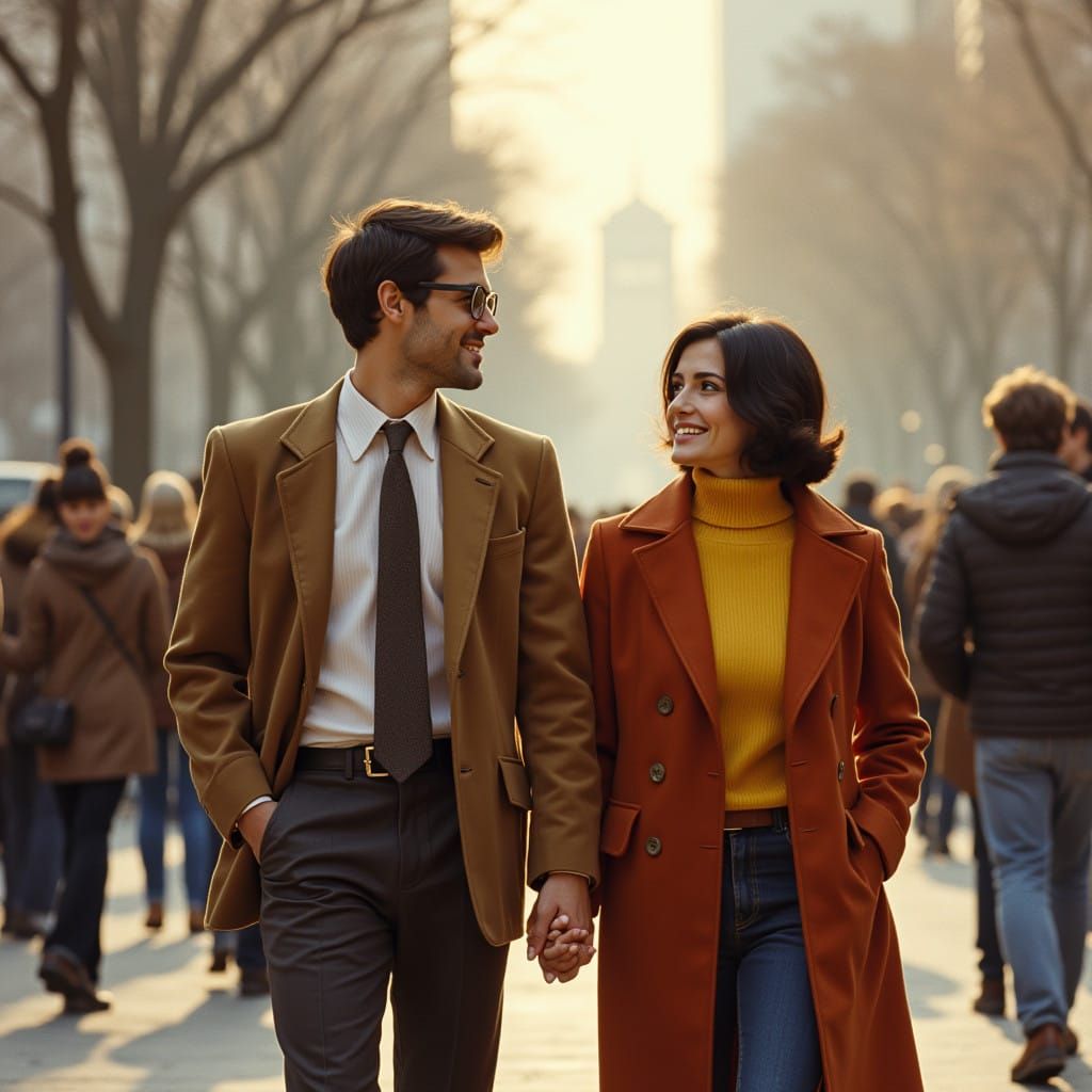 Young Couple Strolls Through San Francisco's Union Square Pa...