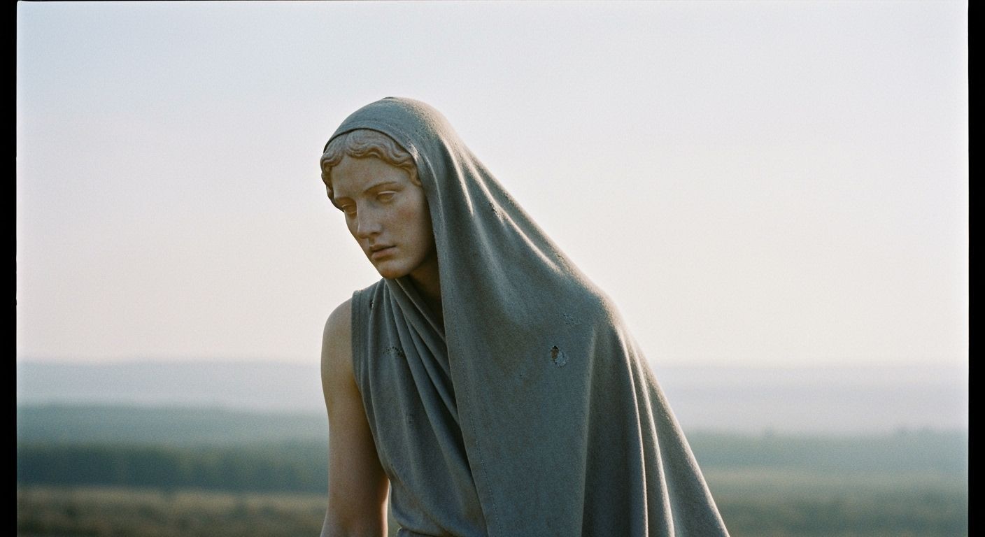 Contemplative Figure in Mist-Shrouded Landscape